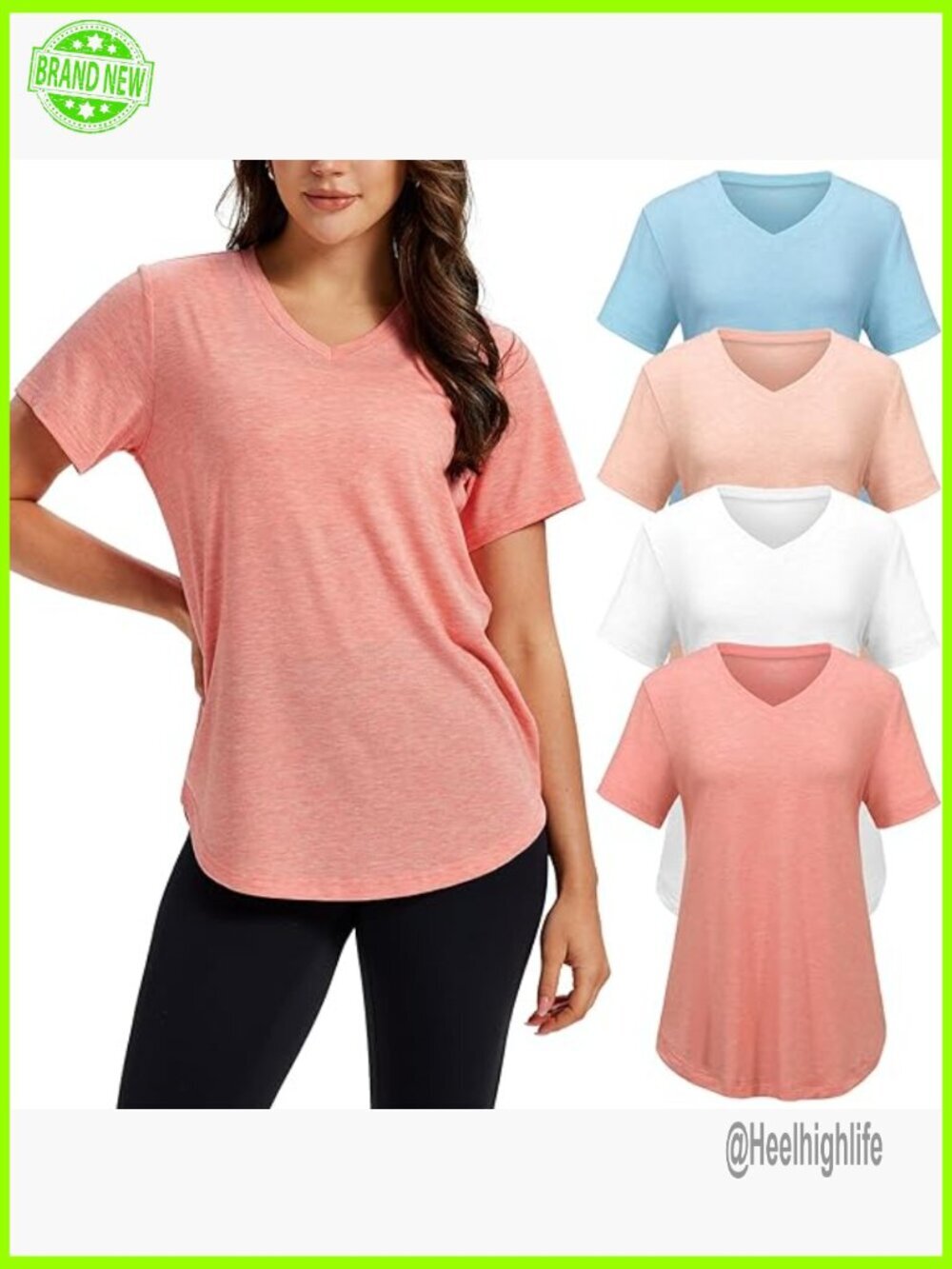 Plus Size V-Neck T-Shirts 4 Pack Loose Fit Short Sleeve Casual Tees